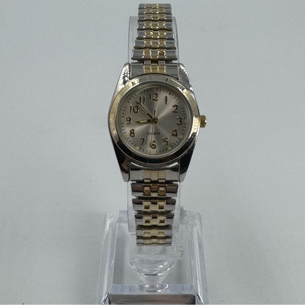 Two Tone Ladies Watch Stretch to Fit Stainless Steel Band Glow in the Dark Hands